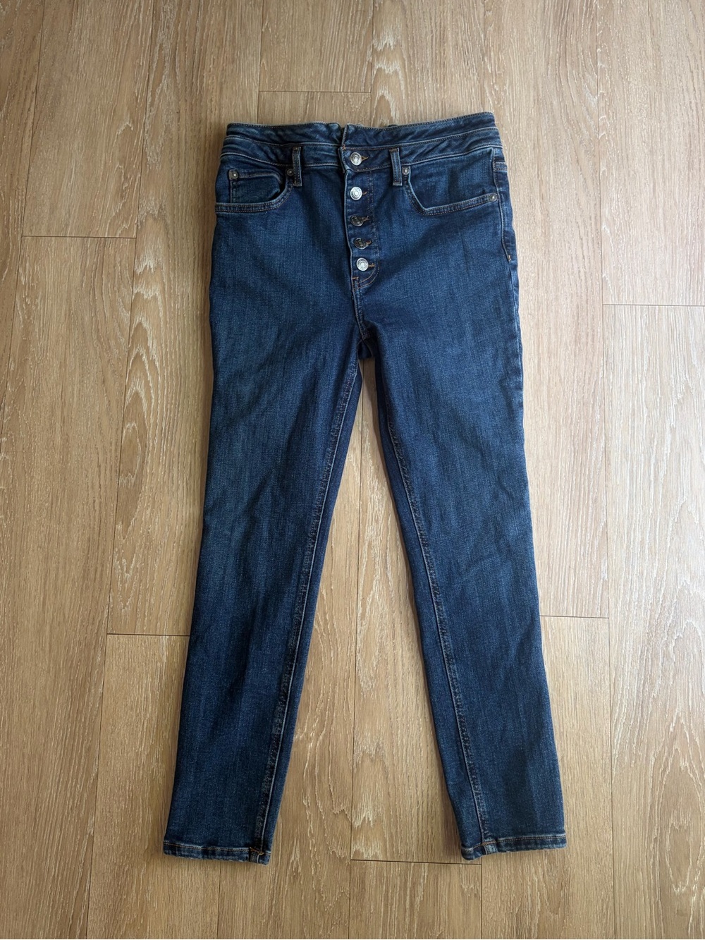 FP We The Free Dark Blue High-Waist Skinny Button-Fly Jeans